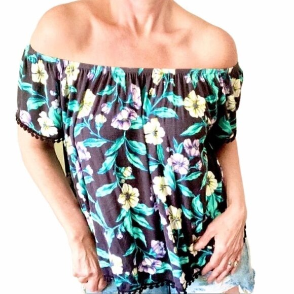 Floral Off The Shoulder Top,  Sz Large - Picture 1 of 8